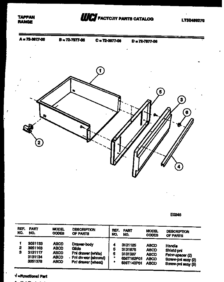 DRAWER PARTS Diagram and Parts List for 72-3977-00-06  Tappan Range