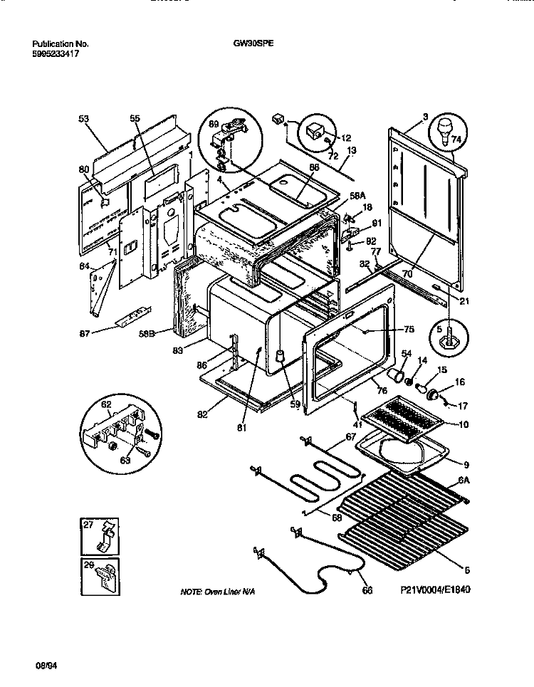 BODY Diagram and Parts List for GW30SPEA2  Frigidaire Range
