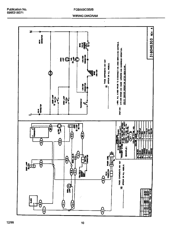 WIRING DIAGRAM Diagram and Parts List for FGB500CGB1  Frigidaire Wall Oven