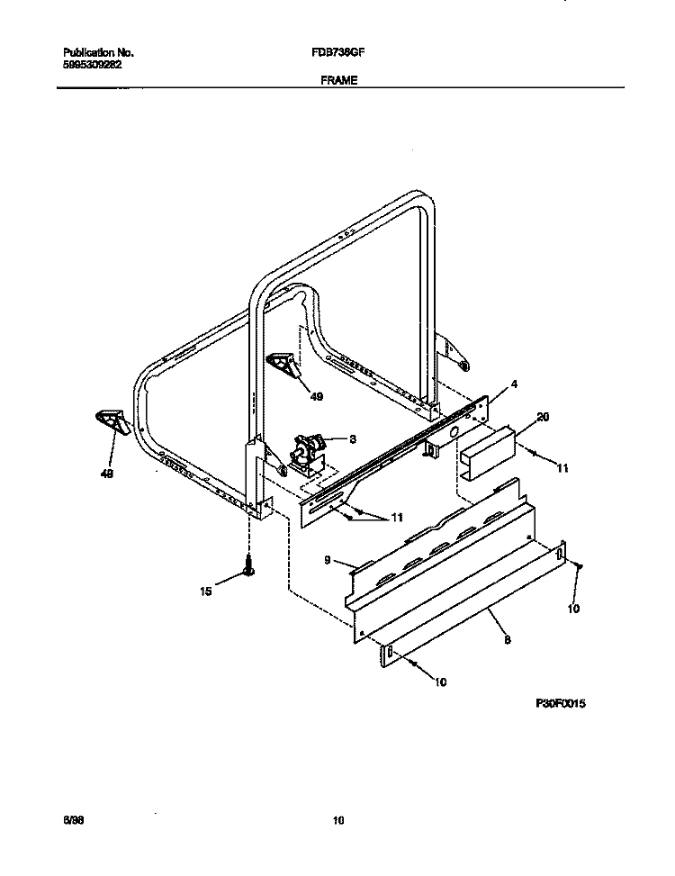 FRAME Diagram and Parts List for FDB736GFR5  Frigidaire Dishwasher