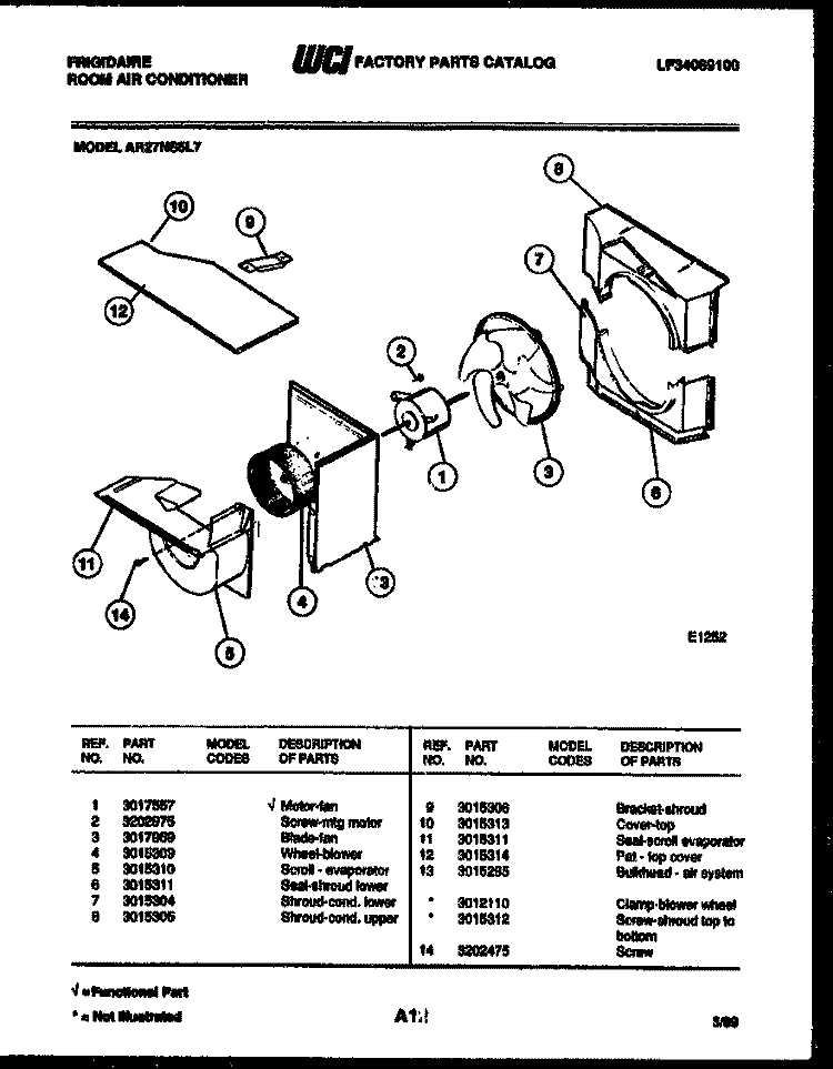 AIR HANDLING PARTS Diagram and Parts List for AR27NS5L7  Frigidaire Air Conditioner