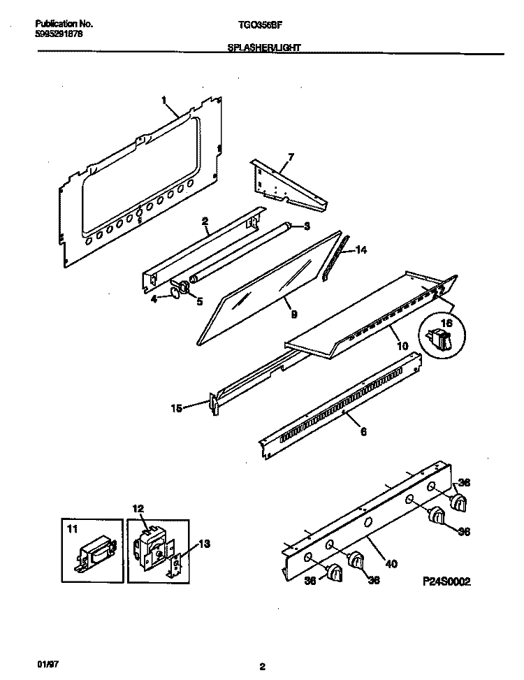 SPLASHER / LIGHT Diagram and Parts List for TGO356BFWA  Tappan Range