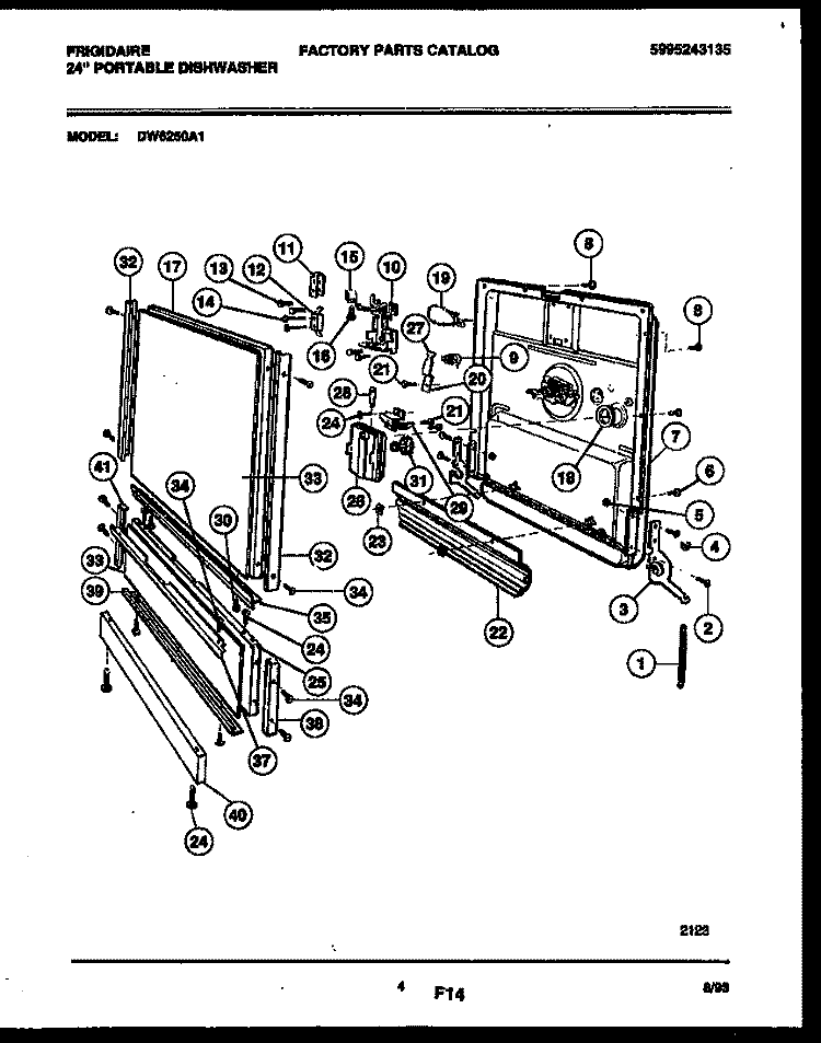 DOOR PARTS Diagram and Parts List for DW6250A1  Frigidaire Dishwasher