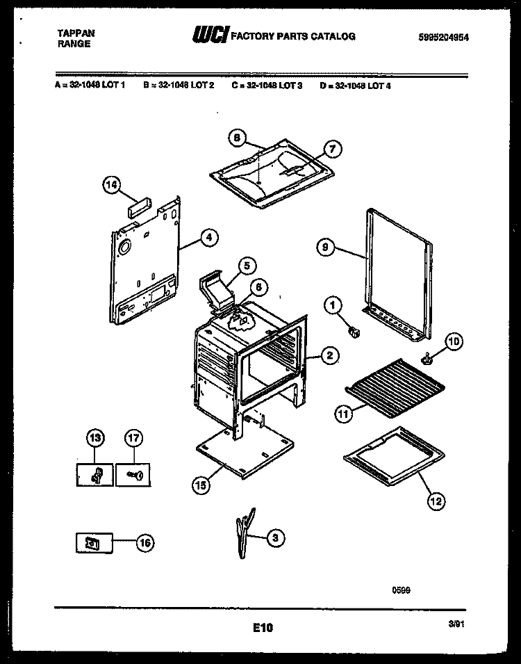 BODY PARTS Diagram and Parts List for 32-1048-00-01  Tappan Range