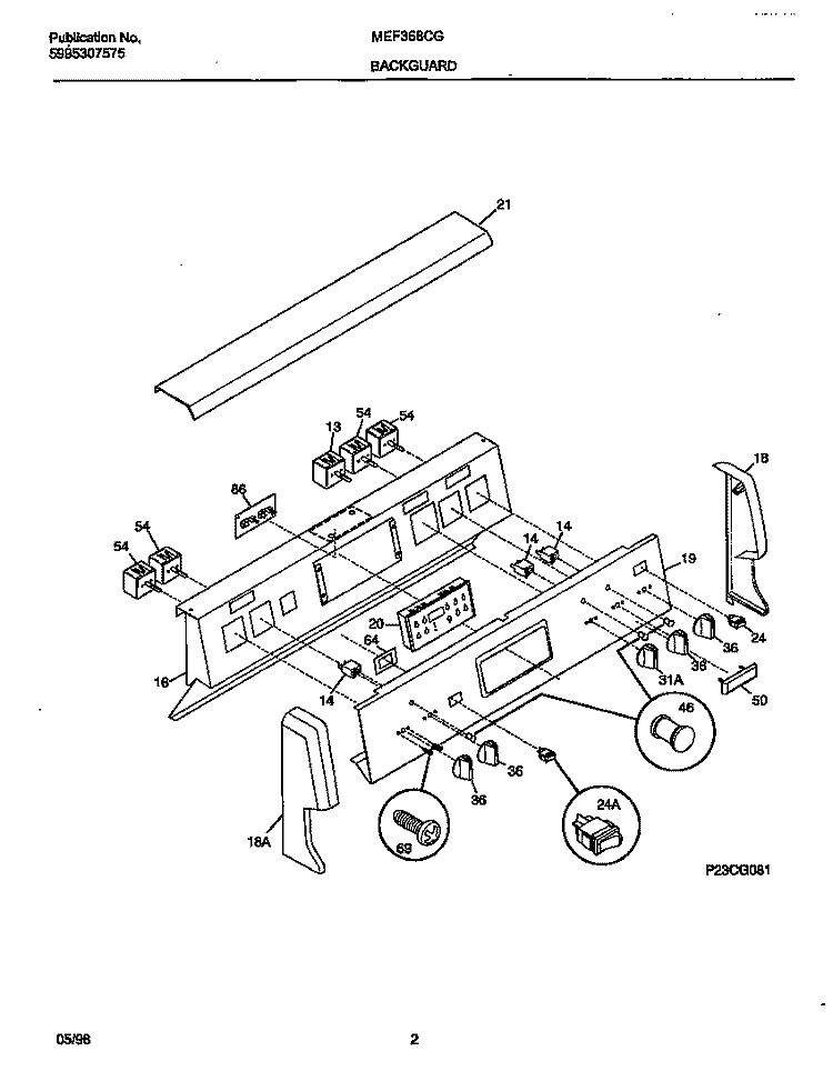 BACKGUARD Diagram and Parts List for MEF368CGS1  Frigidaire Wall Oven