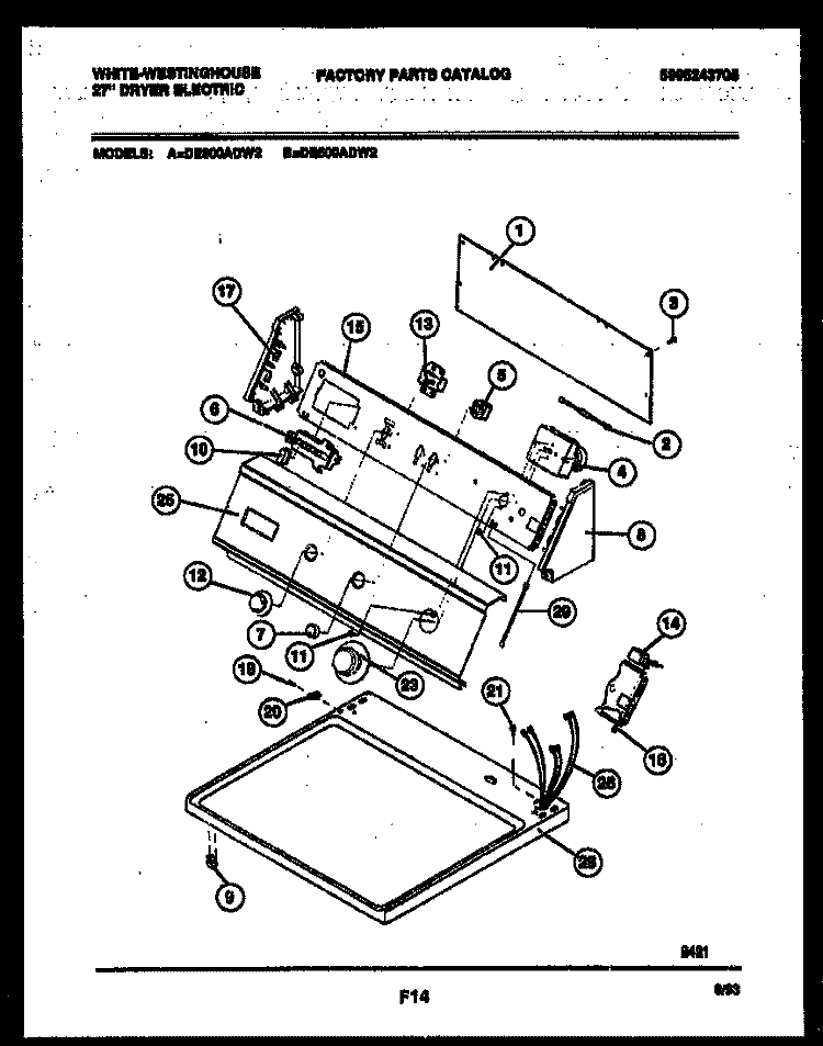 CONSOLE AND CONTROL PARTS Diagram and Parts List for DE600ADW2  Frigidaire Dryer