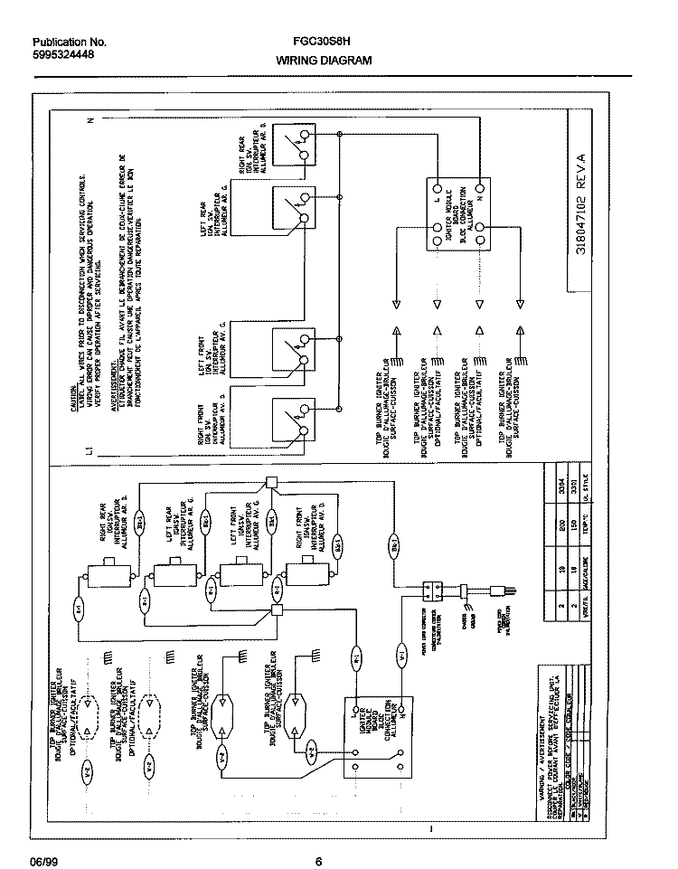 WIRING DIAGRAM Diagram and Parts List for FGC30S8HTA  Frigidaire Cooktop