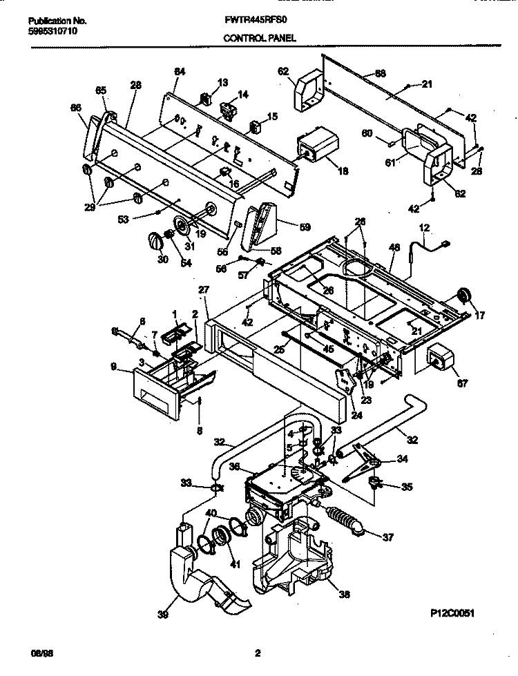 CONTROL PANEL Diagram and Parts List for FWTR445RFS0  Frigidaire Washer
