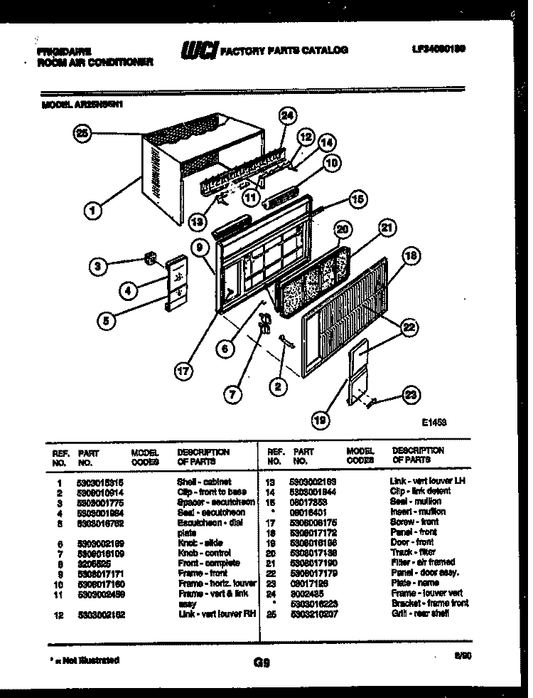 CABINET PARTS Diagram and Parts List for AR25NS5N1  Frigidaire Air Conditioner