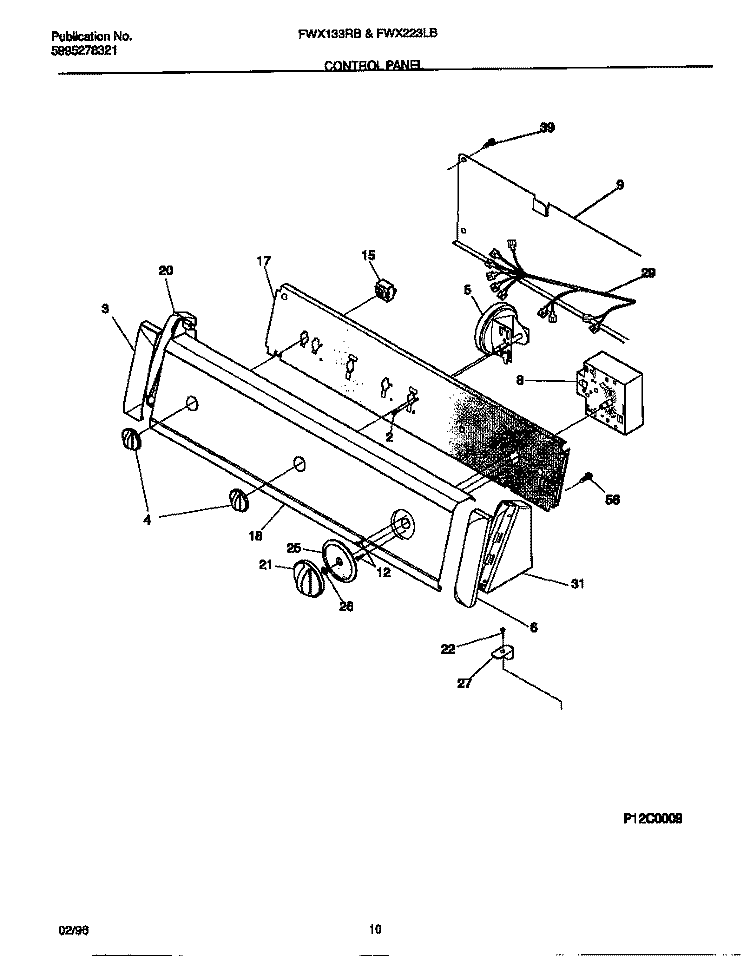 CONTROL PANEL Diagram and Parts List for FWX133RBS3  Frigidaire Washer