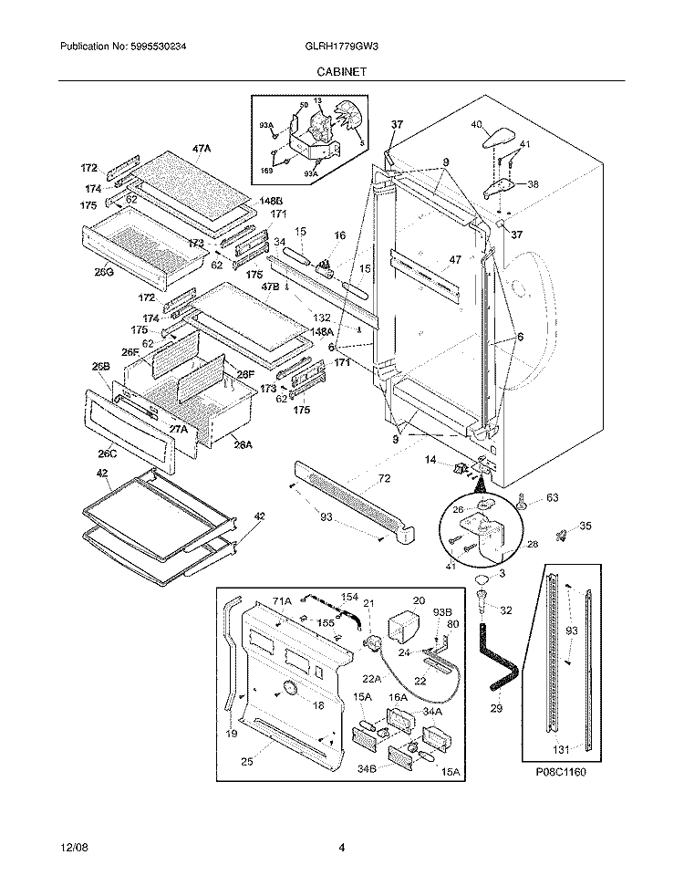 CABINET Diagram and Parts List for GLRH1779GW3  Frigidaire Refrigerator