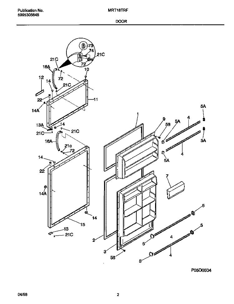 DOOR Diagram and Parts List for MRT18TRFD2  Frigidaire Refrigerator