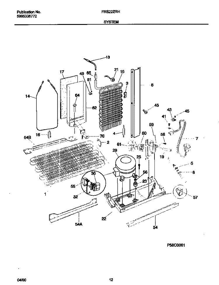 SYSTEM Diagram and Parts List for FRS22ZRHW1  Frigidaire Refrigerator