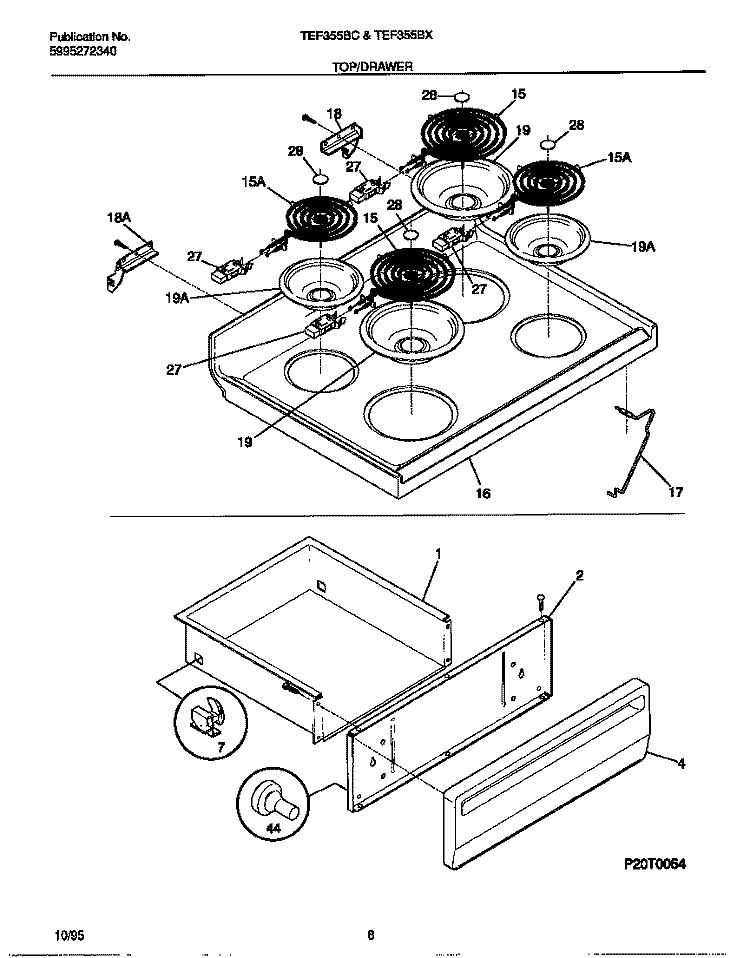 TOP / DRAWER Diagram and Parts List for TEF355BCDA  Tappan Range