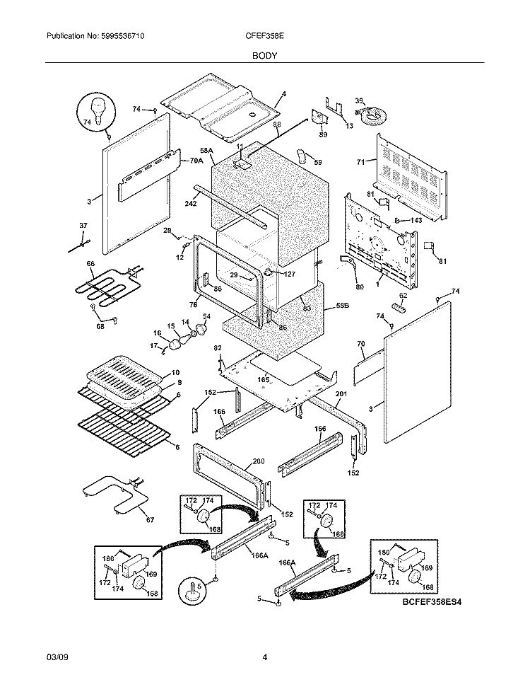 BODY Diagram and Parts List for CFEF358EB4  Frigidaire Range