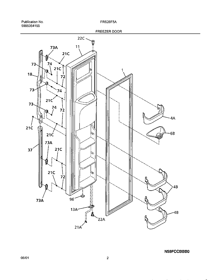 FREEZER DOOR Diagram and Parts List for FRS26F5AQ0  Frigidaire Refrigerator