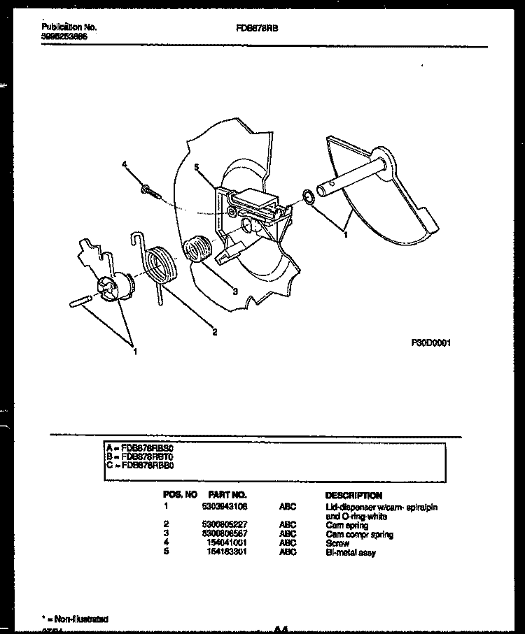 CAM Diagram and Parts List for FDB878RBB0  Frigidaire Dishwasher