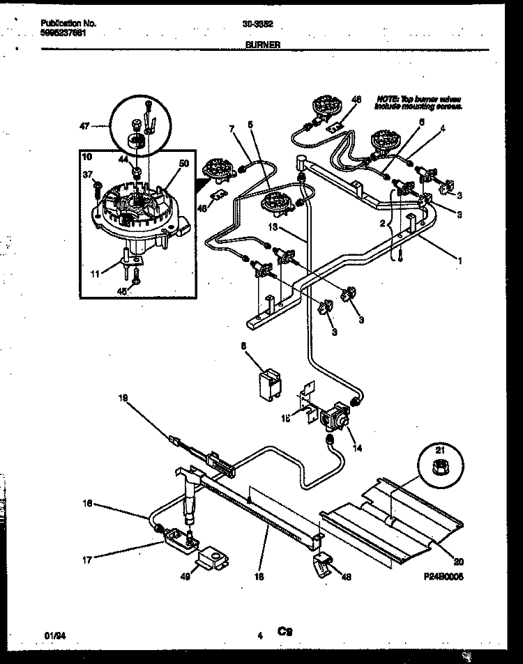 BURNER PARTS Diagram and Parts List for 30-3352-23-02  Tappan Range