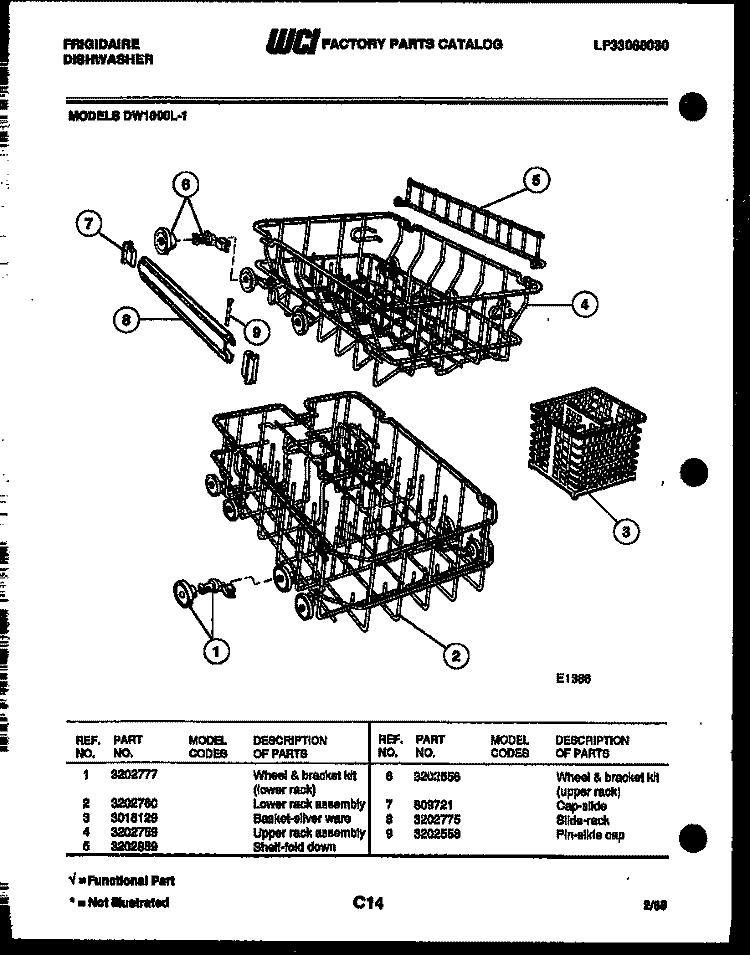 RACKS AND TRAYS Diagram and Parts List for DW1800LL-1  Frigidaire Dishwasher