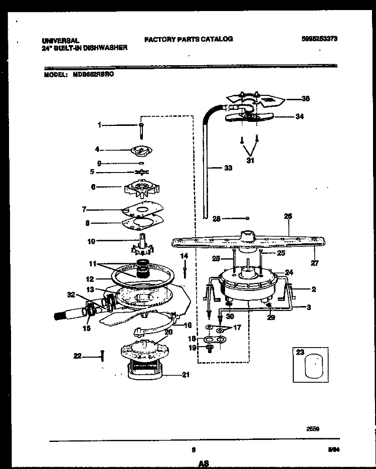 MOTOR PUMP PARTS Diagram and Parts List for MDB662RBR0  Frigidaire Dishwasher