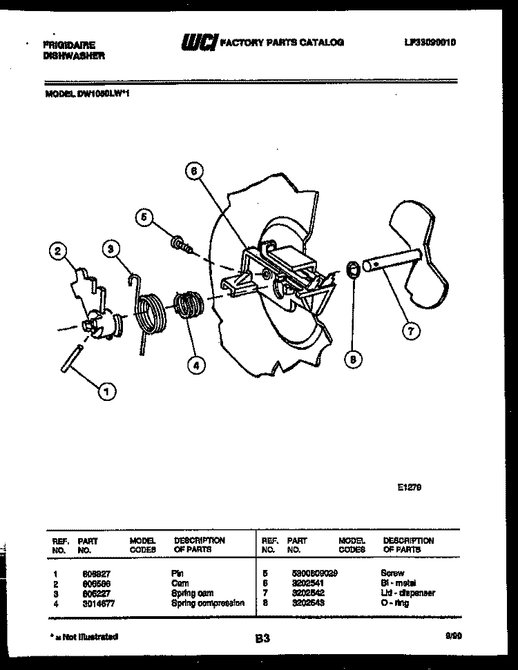 CAM Diagram and Parts List for DW1050LF1  Frigidaire Dishwasher
