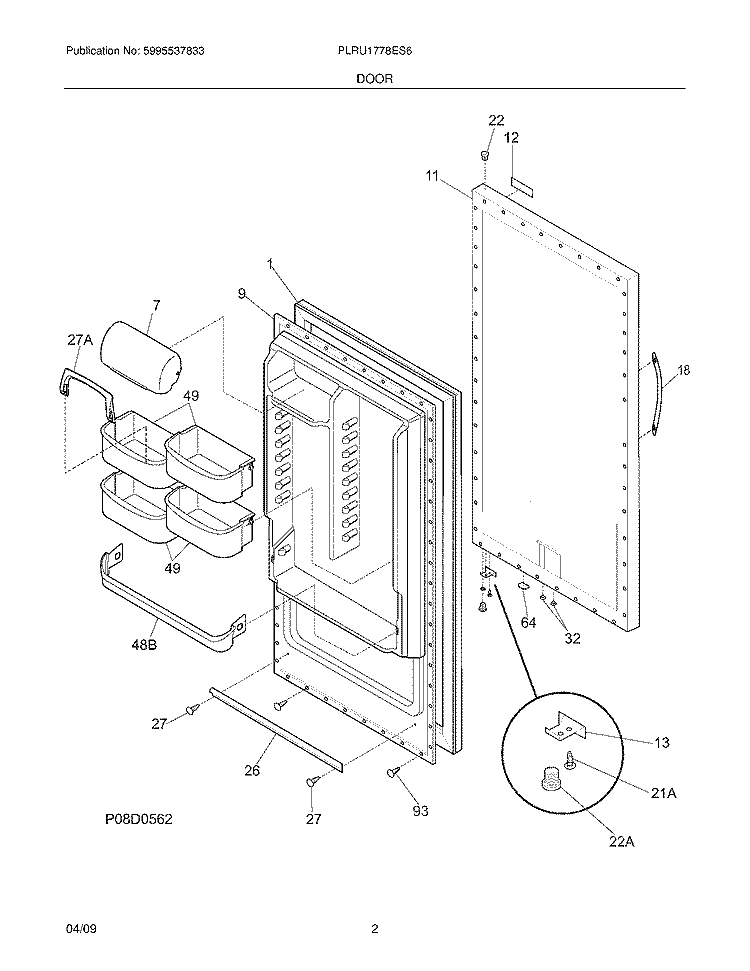 DOOR Diagram and Parts List for PLRU1778ES6  Frigidaire Refrigerator