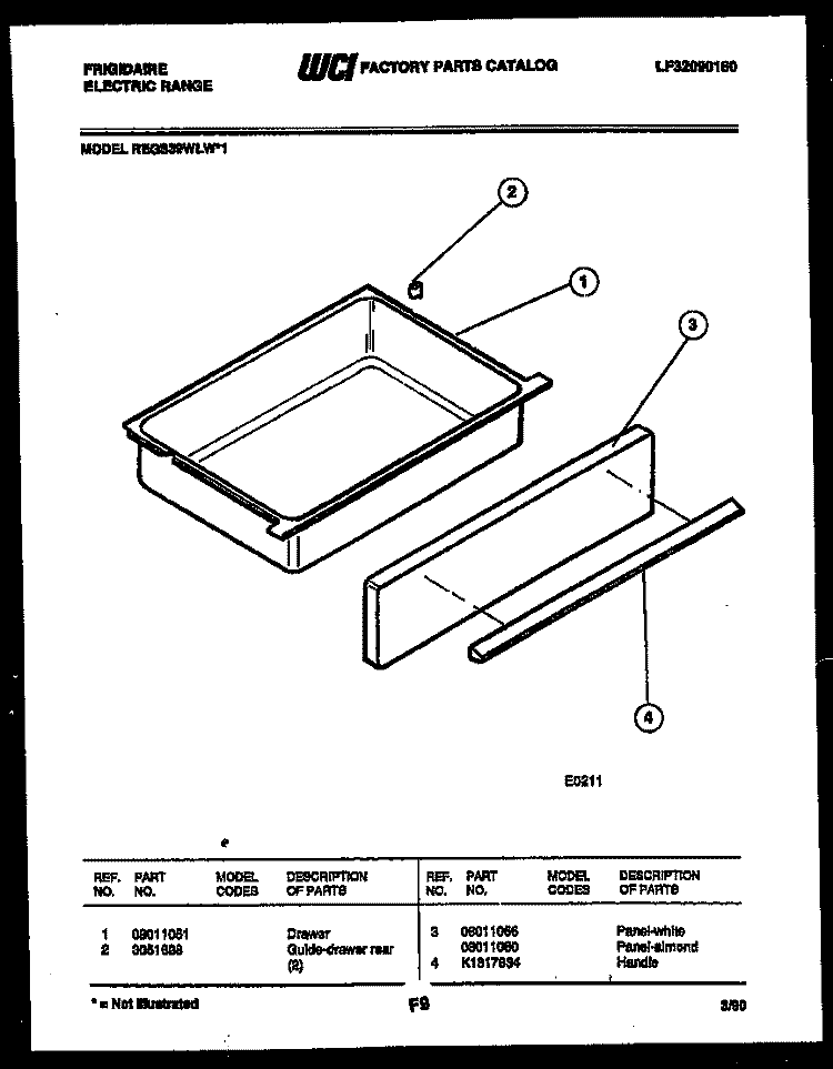 DRAWER PARTS Diagram and Parts List for REGS39WLL1  Frigidaire Range