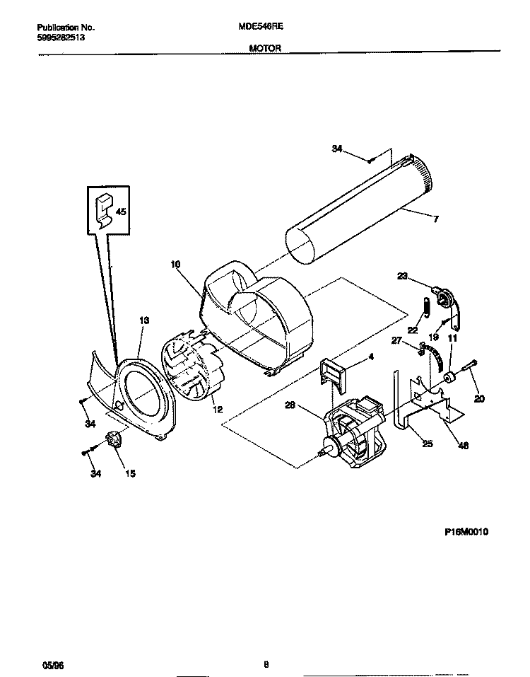 MOTOR Diagram and Parts List for MDE546REW0  Frigidaire Dryer