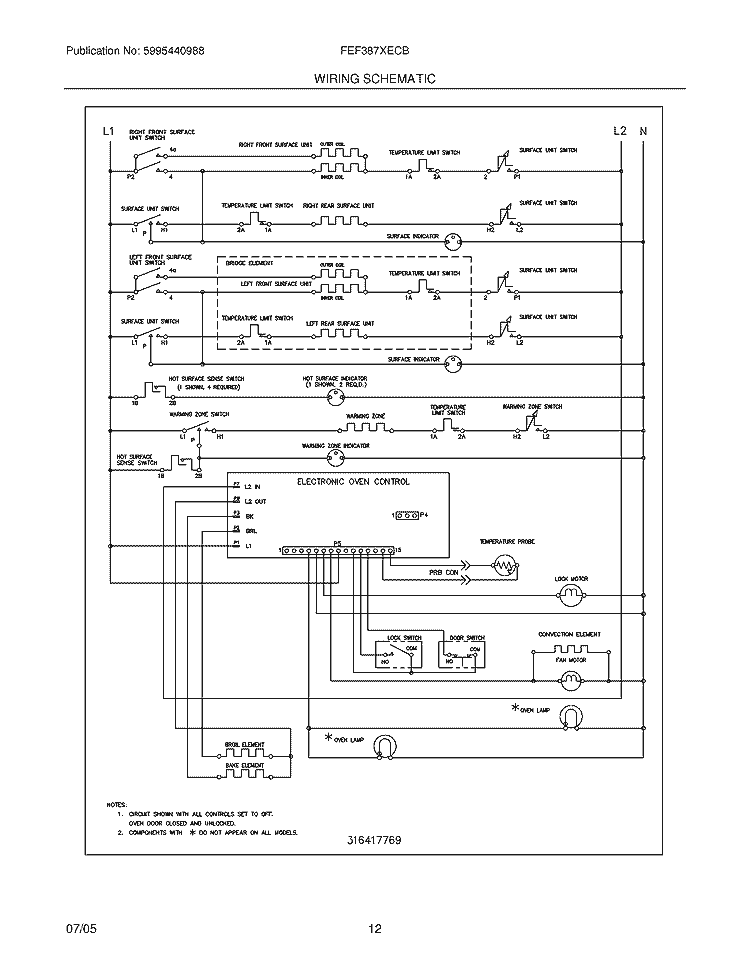 WIRING SCHEMATIC Diagram and Parts List for FEF387XECB  Frigidaire Range