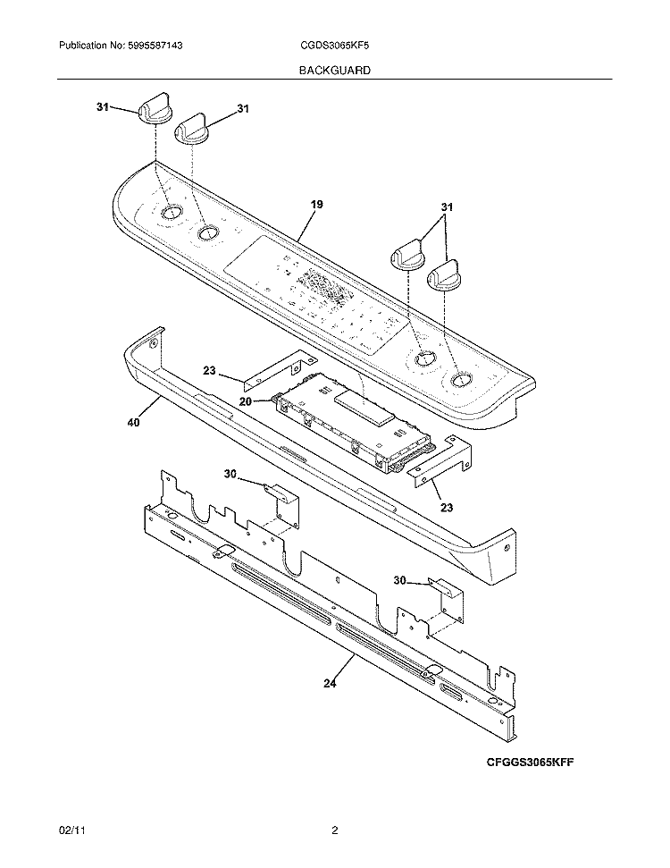 BACKGUARD Diagram and Parts List for CGDS3065KF5  Frigidaire Range