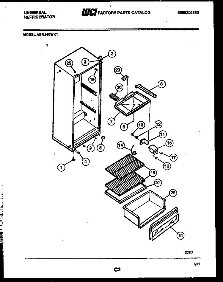 CABINET PARTS Diagram and Parts List for ASM140WKW1  Frigidaire Refrigerator