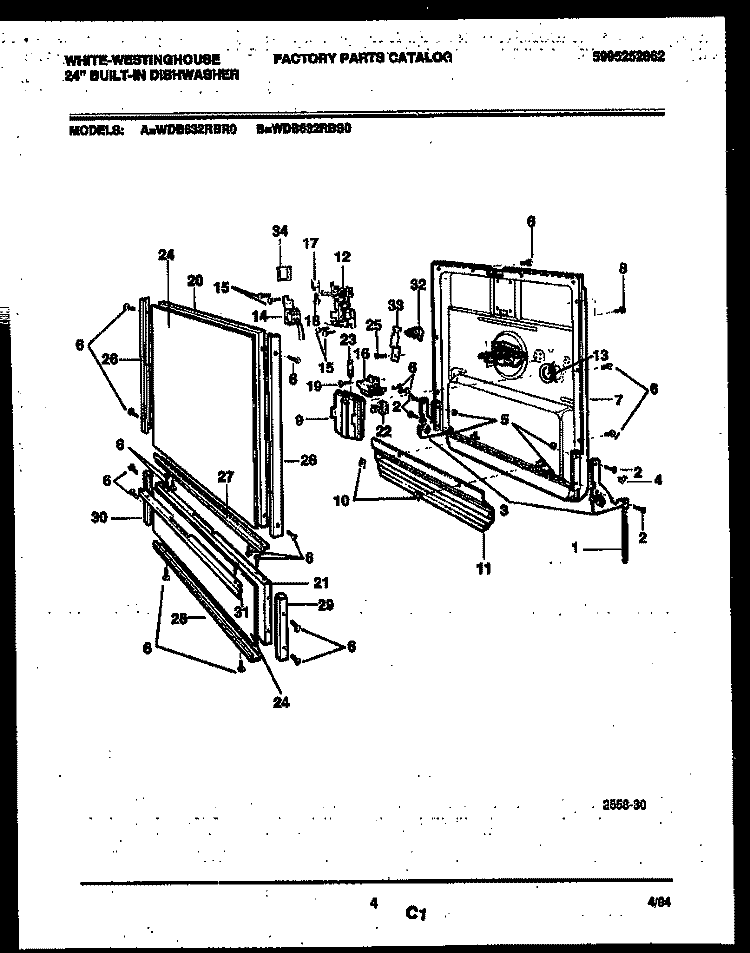 DOOR PARTS Diagram and Parts List for WDB632RBR0  Frigidaire Dishwasher