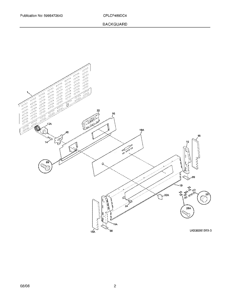 BACKGUARD Diagram and Parts List for CPLCF489DC4  Frigidaire Range