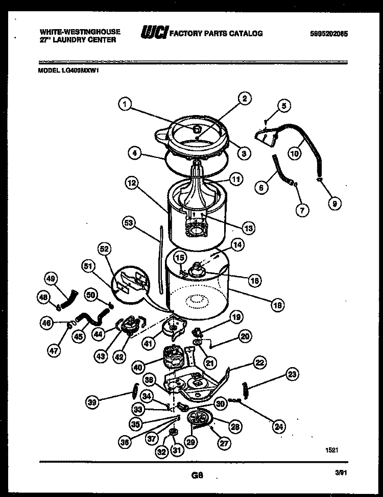 TUB DETAIL Diagram and Parts List for LG400MXD1  Frigidaire Washer Dryer Combo