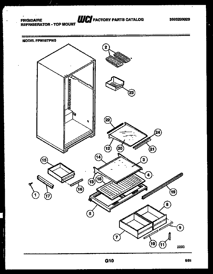 SHELVES AND SUPPORTS Diagram and Parts List for FPW18TPL0  Frigidaire Refrigerator