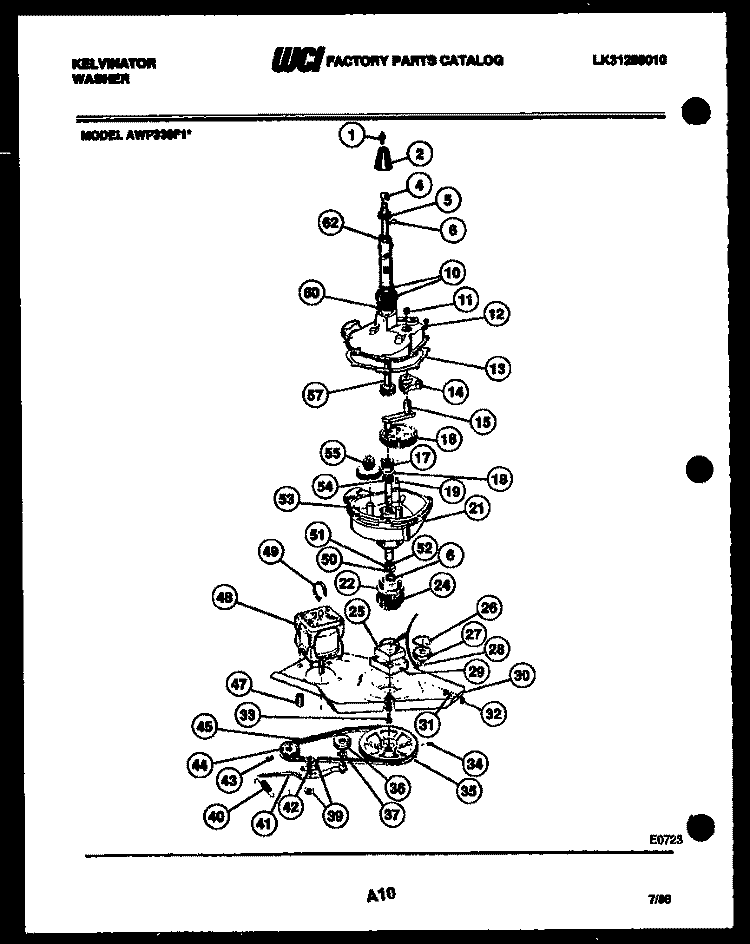 TRANSMISSION PARTS Diagram and Parts List for AWP330F1W  Kelvinator Washer