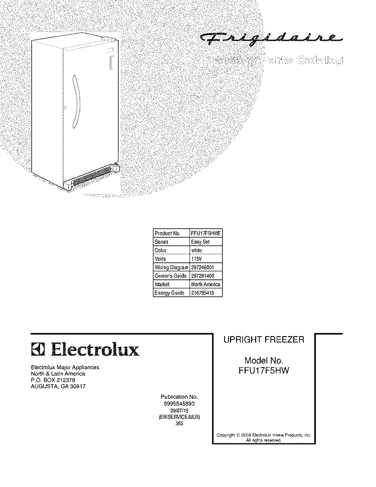 COVER Diagram and Parts List for FFU17F5HWE  Frigidaire Freezer