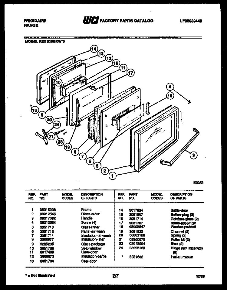 DOOR PARTS Diagram and Parts List for REGS38BKL0  Frigidaire Range