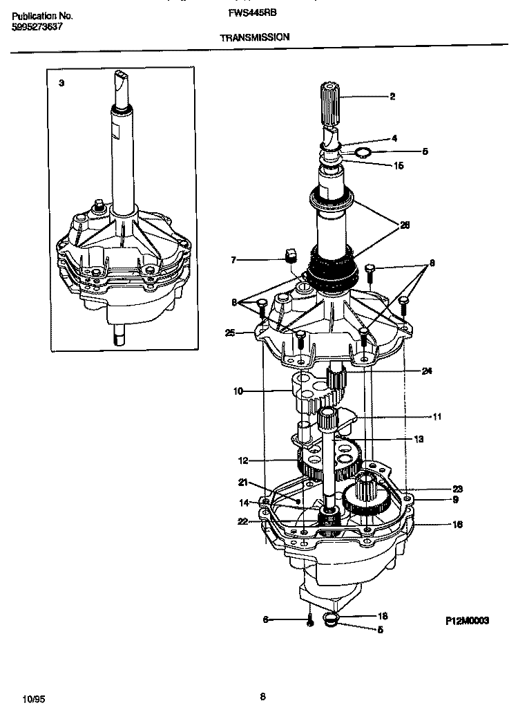 TRANSMISSION Diagram and Parts List for FWS445RBT2  Frigidaire Washer