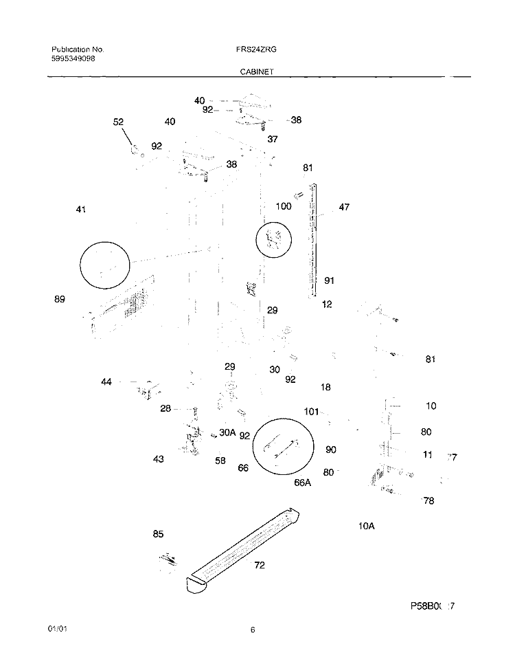 CABINET Diagram and Parts List for FRS24ZRGW1  Frigidaire Refrigerator