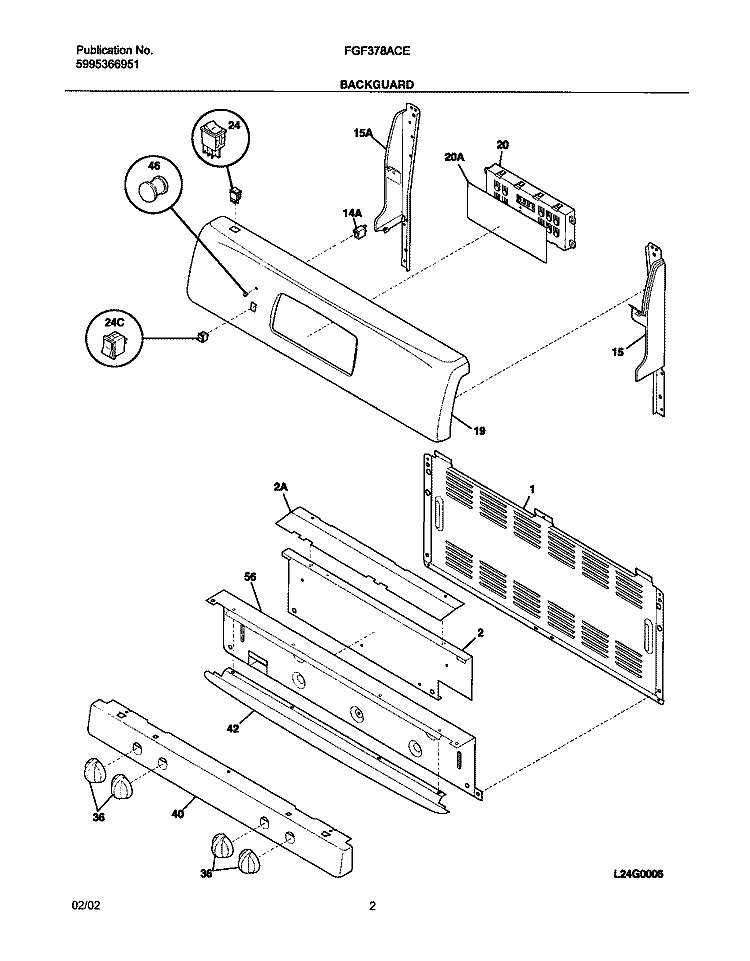 BACKGUARD Diagram and Parts List for FGF378ACE  Frigidaire Range