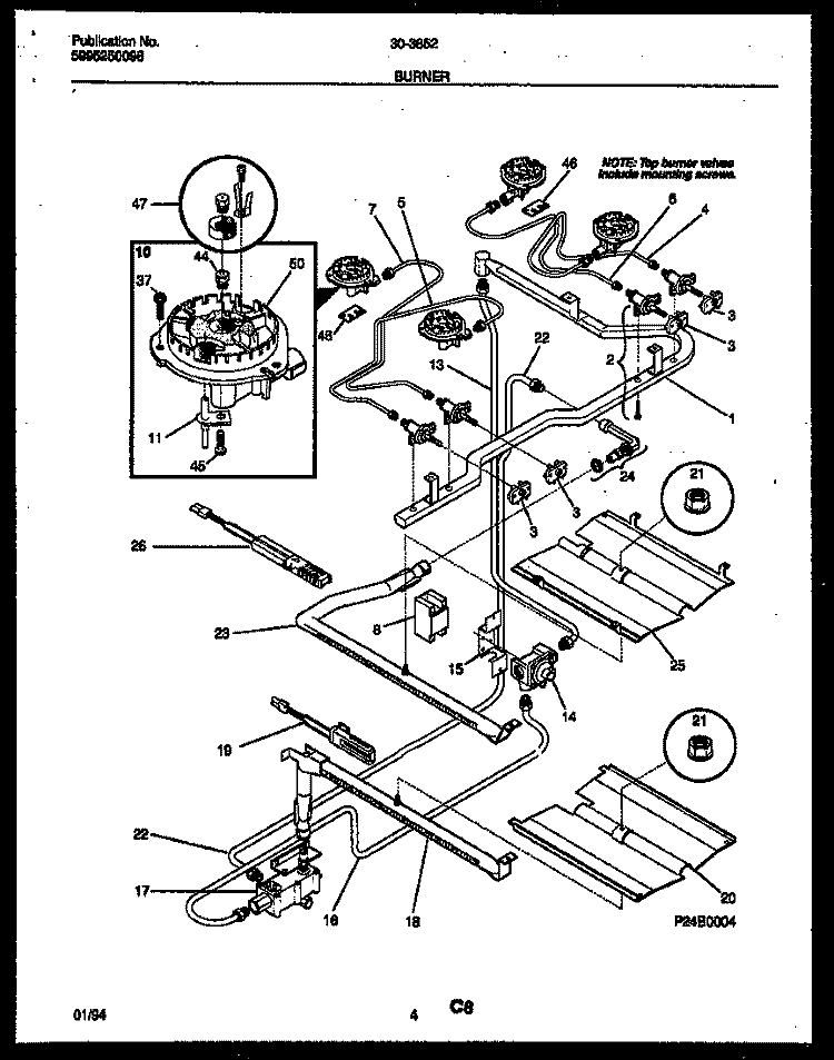 BURNER, MANIFOLD AND GAS CONTROL Diagram and Parts List for 30-3852-00-03  Tappan Range
