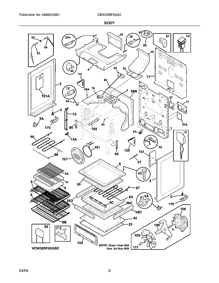 BODY Diagram and Parts List for CEW30DF6GSC  Electrolux Range