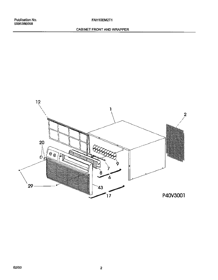 CABINET FRONT AND WRAPPER Diagram and Parts List for FAH10EM2T1  Frigidaire Air Conditioner