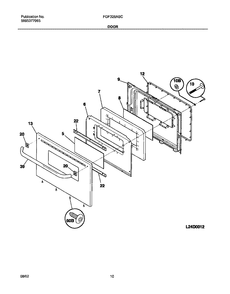 DOOR Diagram and Parts List for FGF326ASC  Frigidaire Range