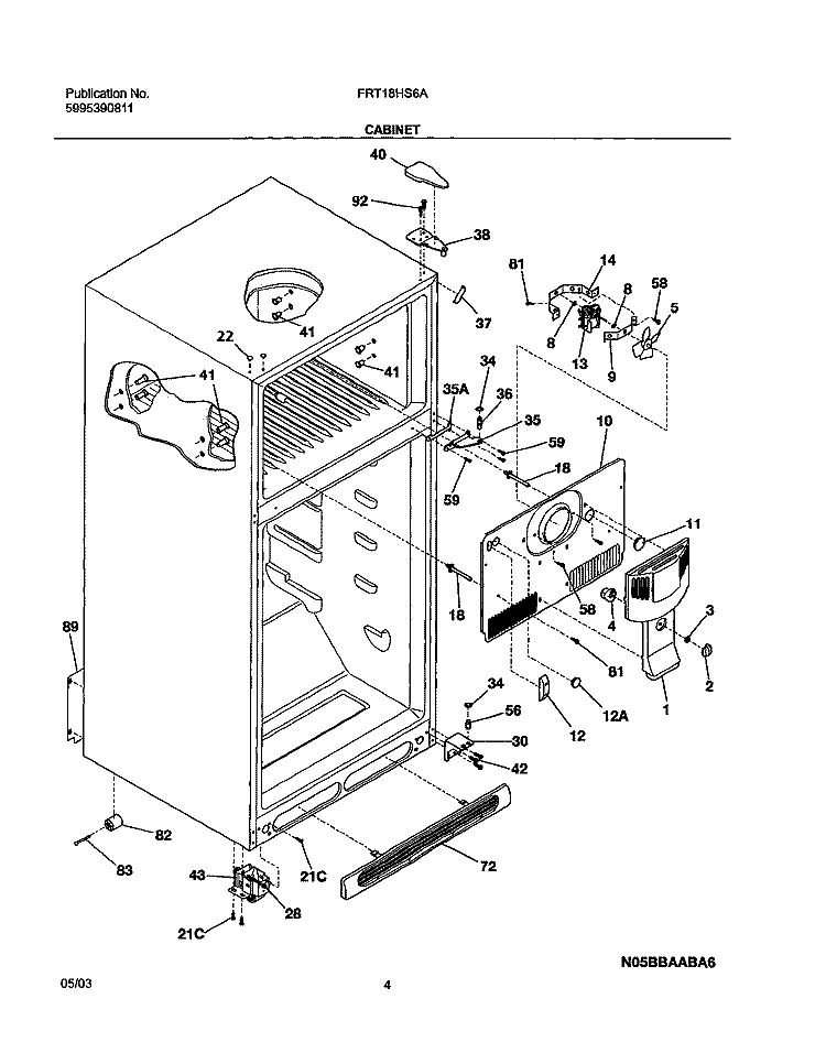 CABINET Diagram and Parts List for FRT18HS6AW8  Frigidaire Refrigerator