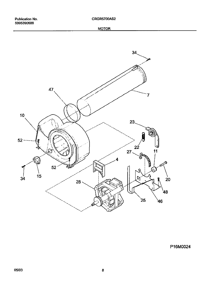 MOTOR Diagram and Parts List for CRGR5700AS2  Frigidaire Dryer