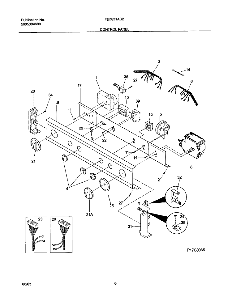 CONTROL PANEL Diagram and Parts List for FEZ831AS2  Frigidaire Washer Dryer Combo