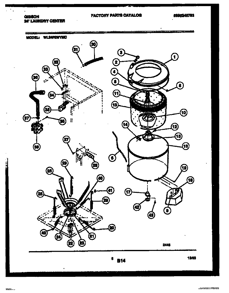 TUB AND WATER INLET Diagram and Parts List for WL24F2WYMC  Gibson Washer