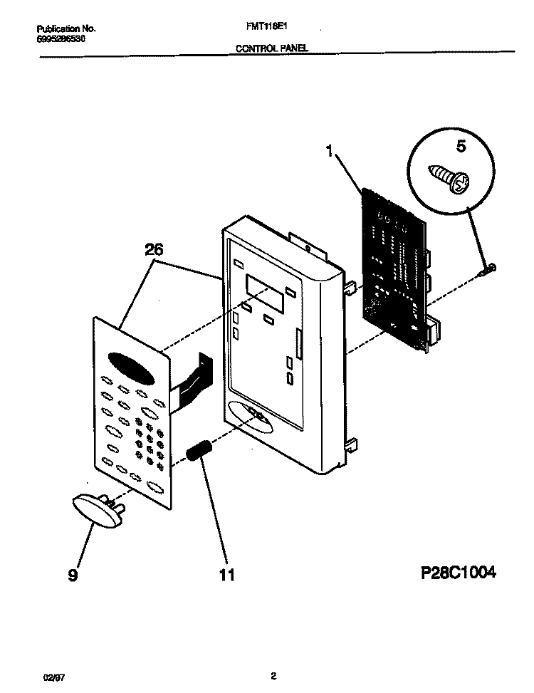 CONTROL PANEL Diagram and Parts List for FMT118E1B0  Frigidaire Microwave